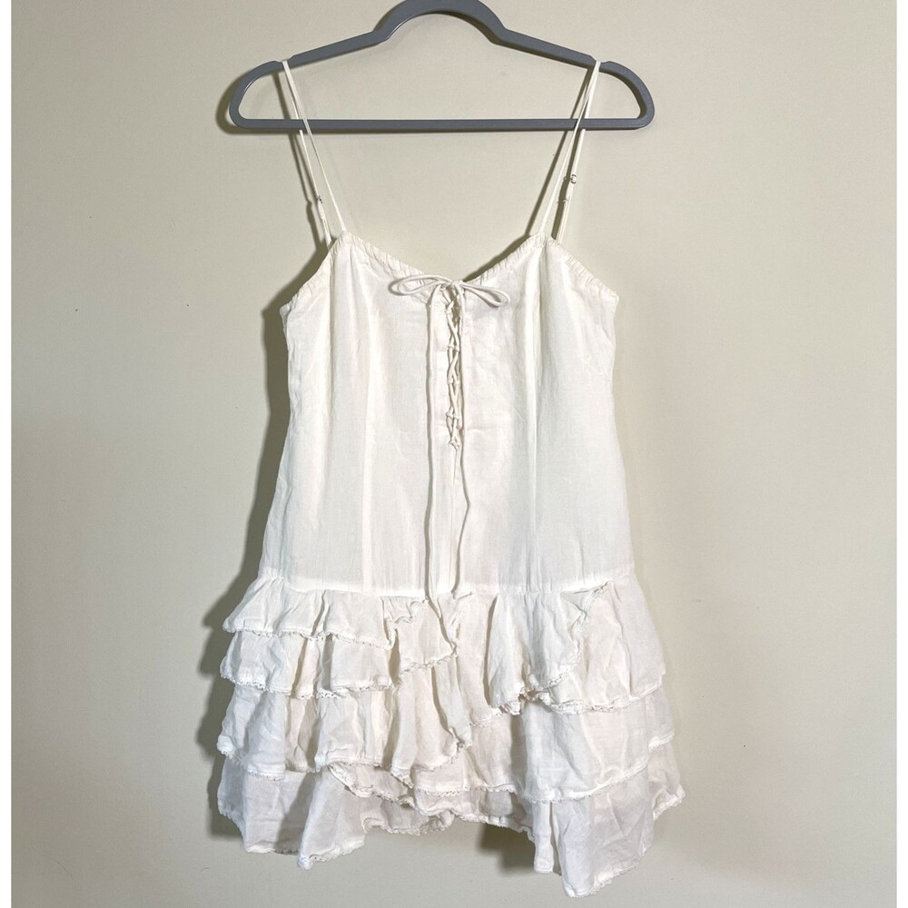 Zara Women's Ruffled Chiffon Short Dress Cream Size Small Casual Festival Boho - Picture 2 of 7